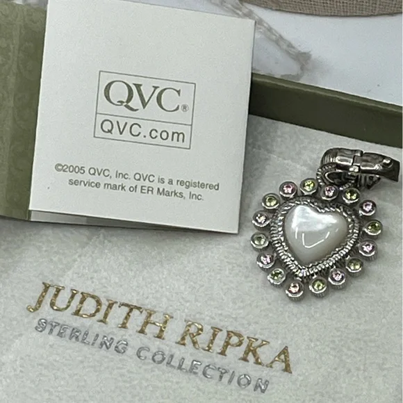 Vintage Judith Ripka Sterling Silver Heart Enhancer Pendant with Mother of Pearl